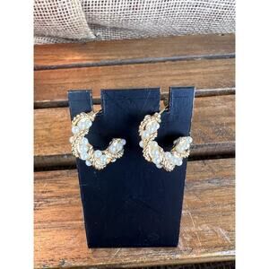 Vintage Miriam Haskell Gold Tone Large Pearl Braided Hoops~Pierced~Post back